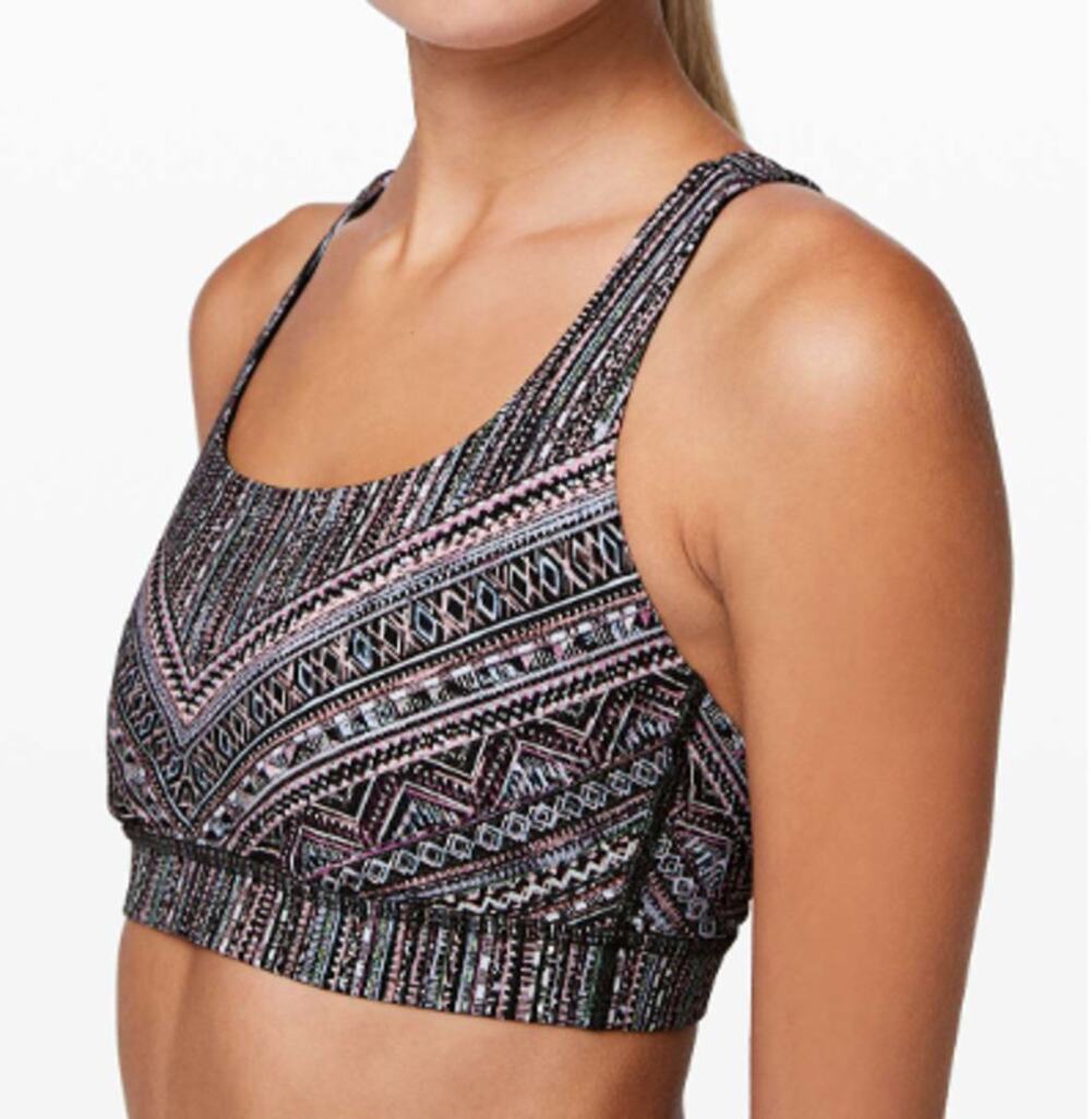 Lululemon Energy Bra Tribal Pace White Black Size 10 Medium Support Yoga Gym